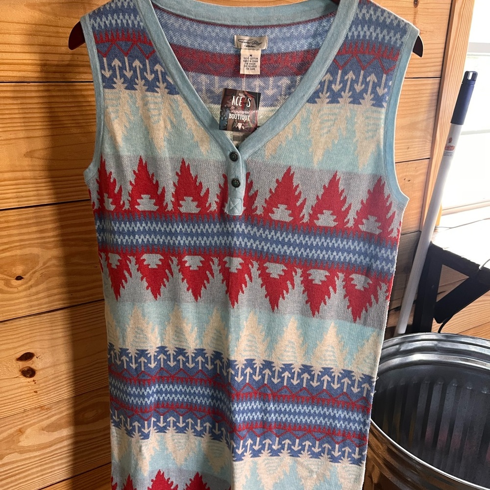 Tasha Polizzi Blue and Red Patterned Dress
